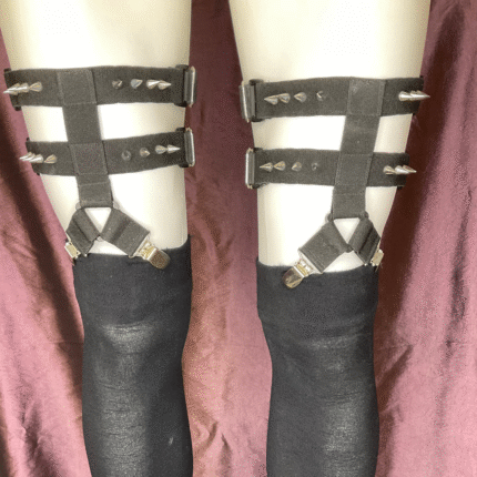 Y front I back 2 leg strap garters with spikes